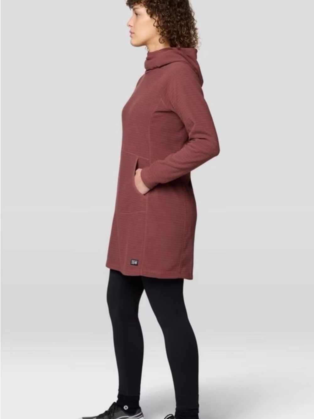 Women's Hooded Fleece Tunic Dress in Dusty Rose